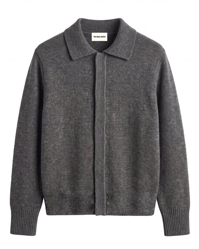 CHAQUETA DE PUNTO CON CUELLO CAMISERO GRIS OSCURO