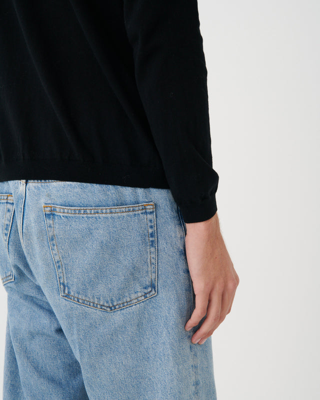 CAMISETA DE ALGODÓN Y CASHMERE REGULAR FIT MANGA LARGA NEGRA