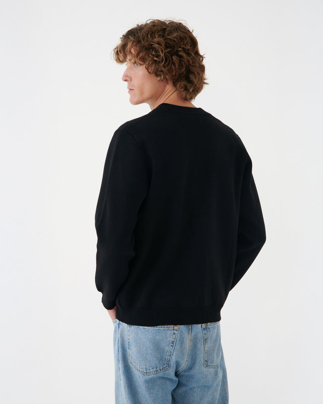 CAMISETA DE ALGODÓN Y CASHMERE REGULAR FIT MANGA LARGA NEGRA