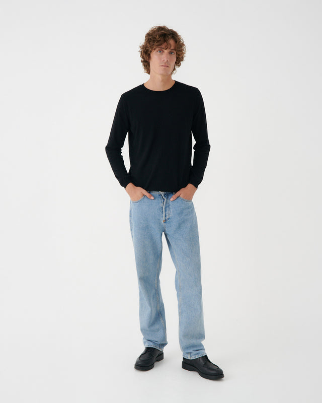 CAMISETA DE ALGODÓN Y CASHMERE REGULAR FIT MANGA LARGA NEGRA