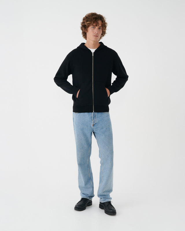 KNITTED HOODED JACKET BLACK