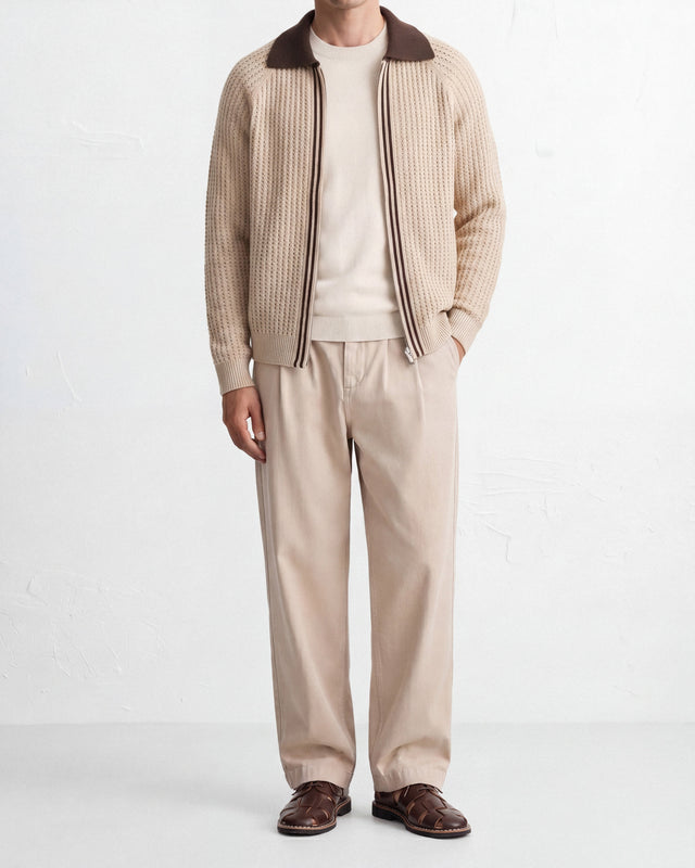 CHAQUETA BOMBER TEJIDA CAMEL / MARRON