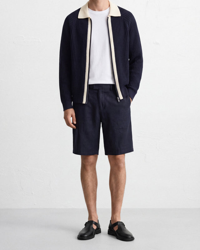 CHAQUETA BOMBER TEJIDA NAVY / CREMA