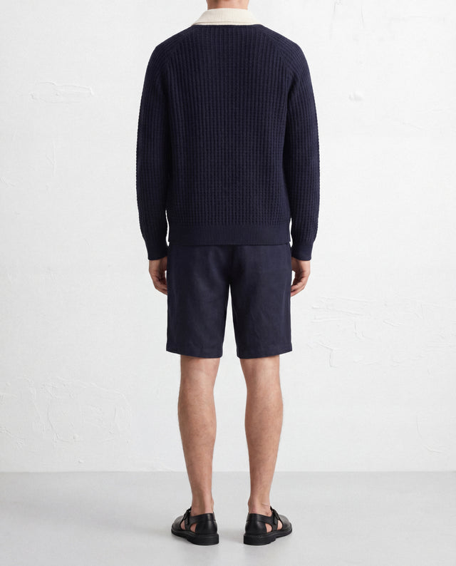 KNITTED BOMBER JACKET NAVY / CREAM