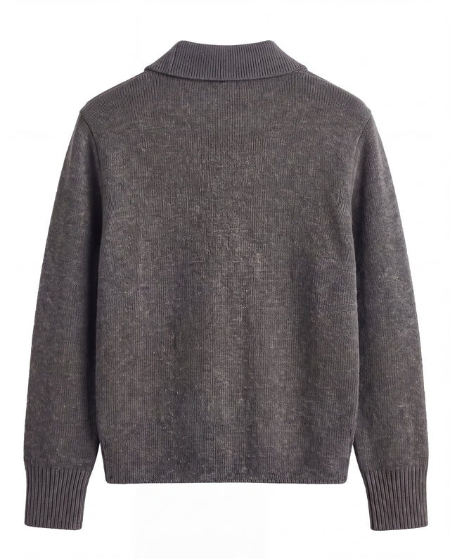 CHAQUETA DE PUNTO CON CUELLO CAMISERO GRIS OSCURO