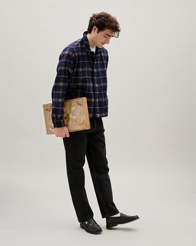 FORET - SOBRECAMISA DE LANA A CUADROS NAVY