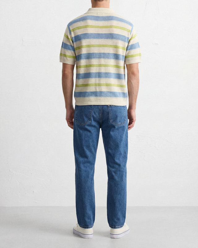 STRIPED KNITTED POLO LIGHT BLUE / LIME